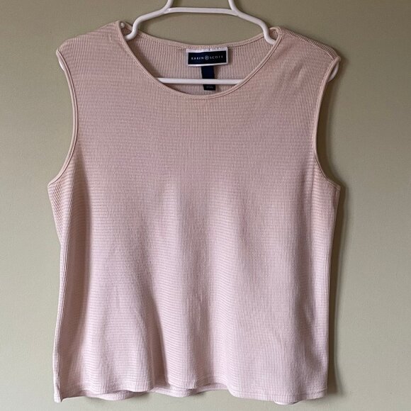 Beige/Cream Waffle Weave, Cotton/Rayon Tank Top (L) - Picture 1 of 9